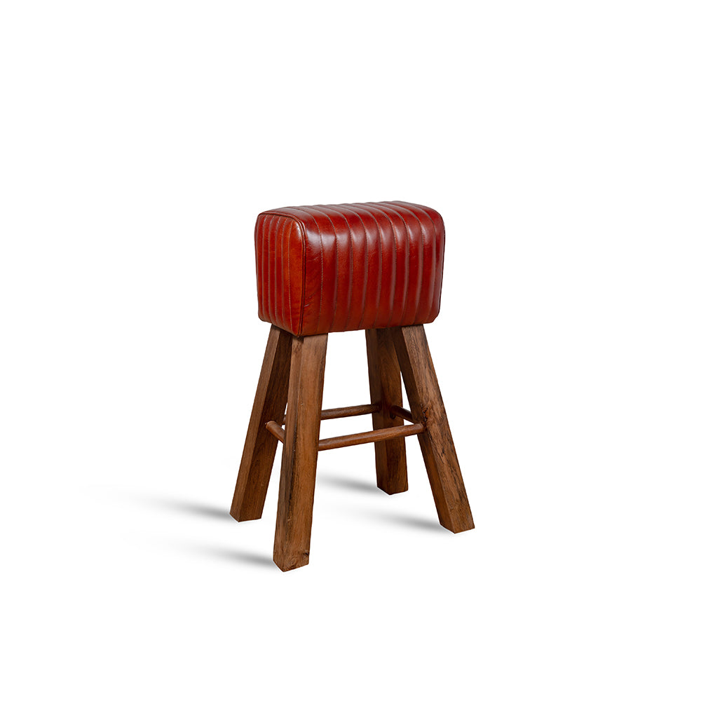 Purpo Leather Bar Stool with Wooden Legs