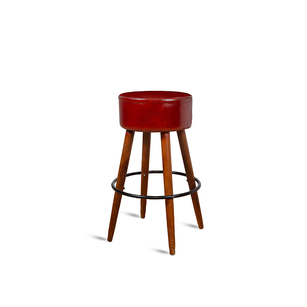 Wooden Havana Leather Bar Stool with Iron