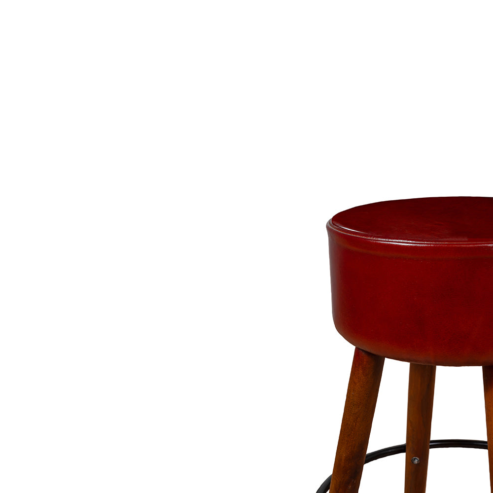 Wooden Havana Leather Bar Stool with Iron