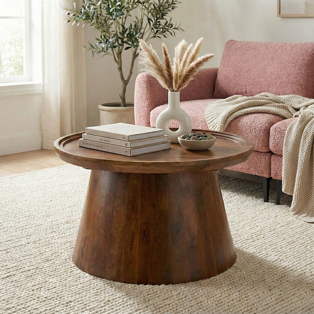 Brown Mango Wood Round Coffee Table - Large