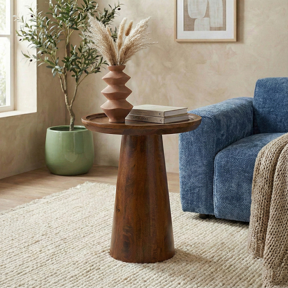 Brown Mango Wood Round Coffee Table - Medium