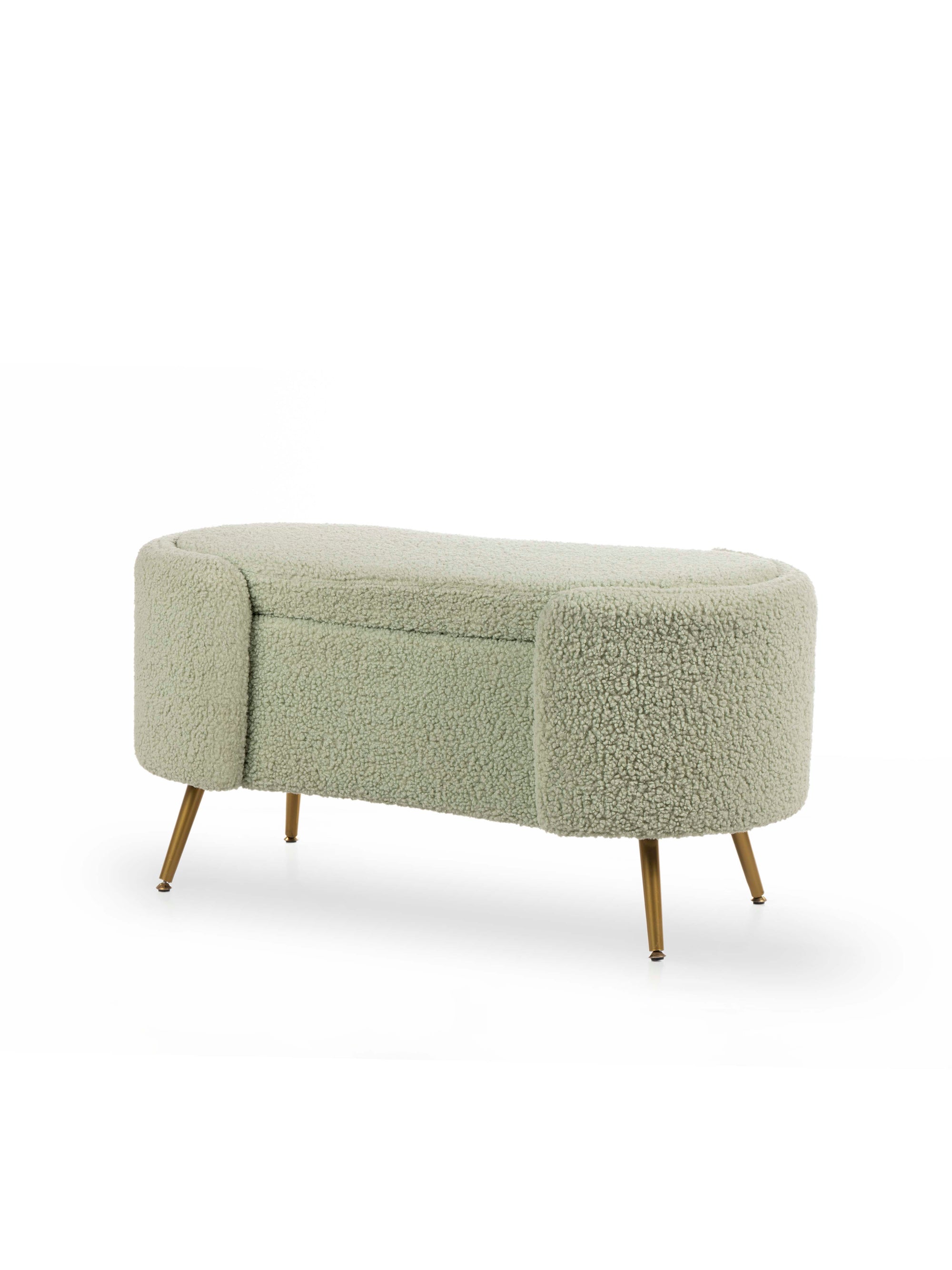 Alabaster Polyester Storage Bench With Steel Legs