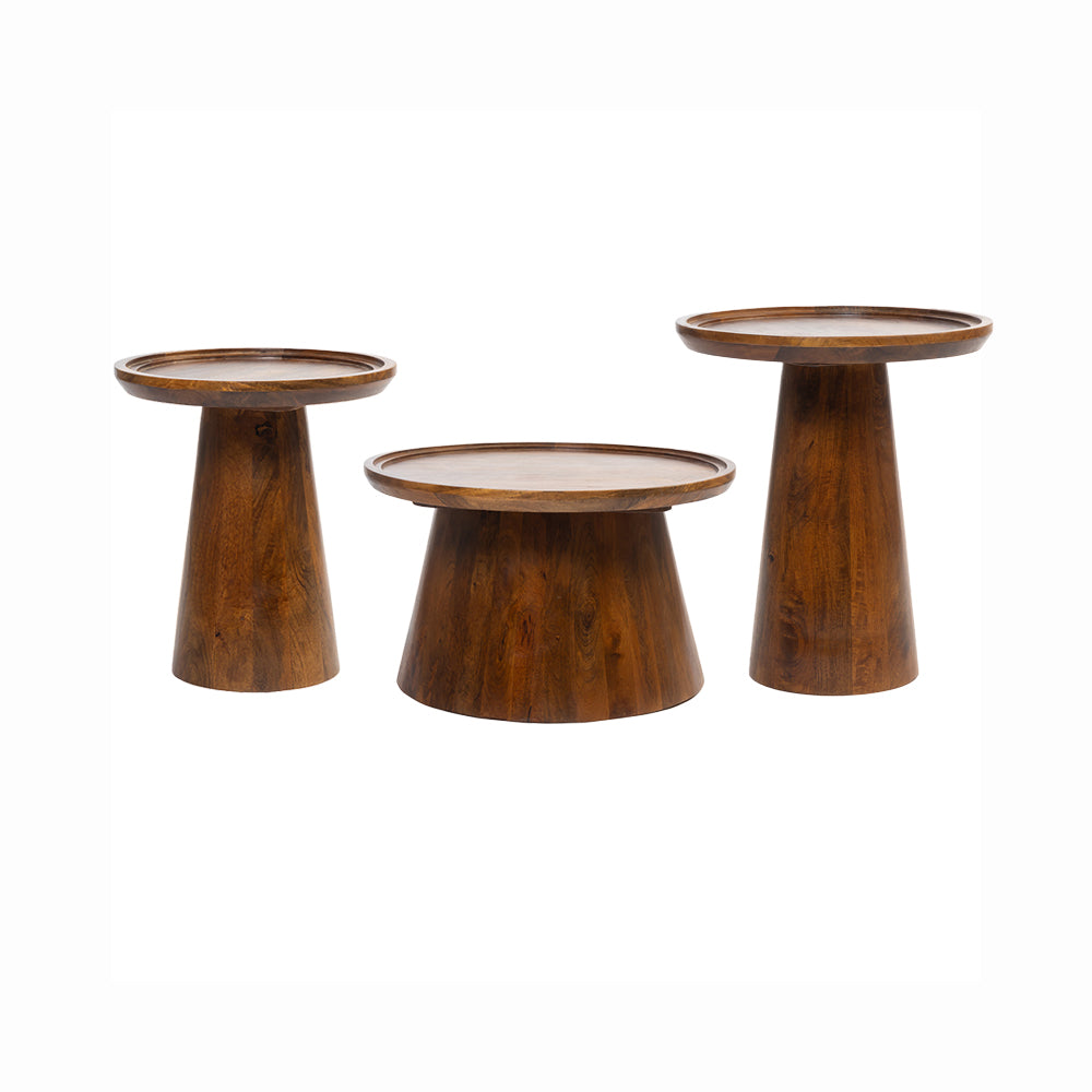 Brown Mango Wood Round Coffee Table Set of 3