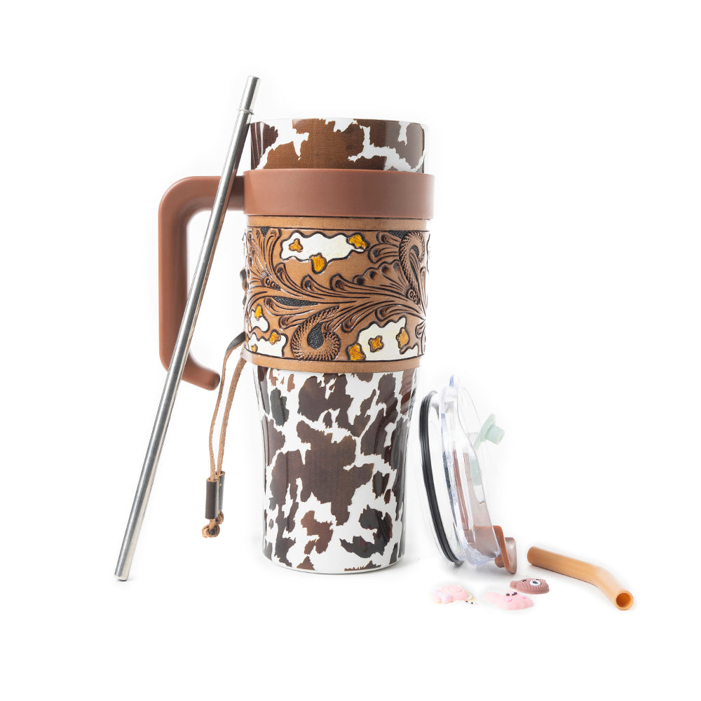Wide Wyoming Tumbler In Brown and White - With Tooling