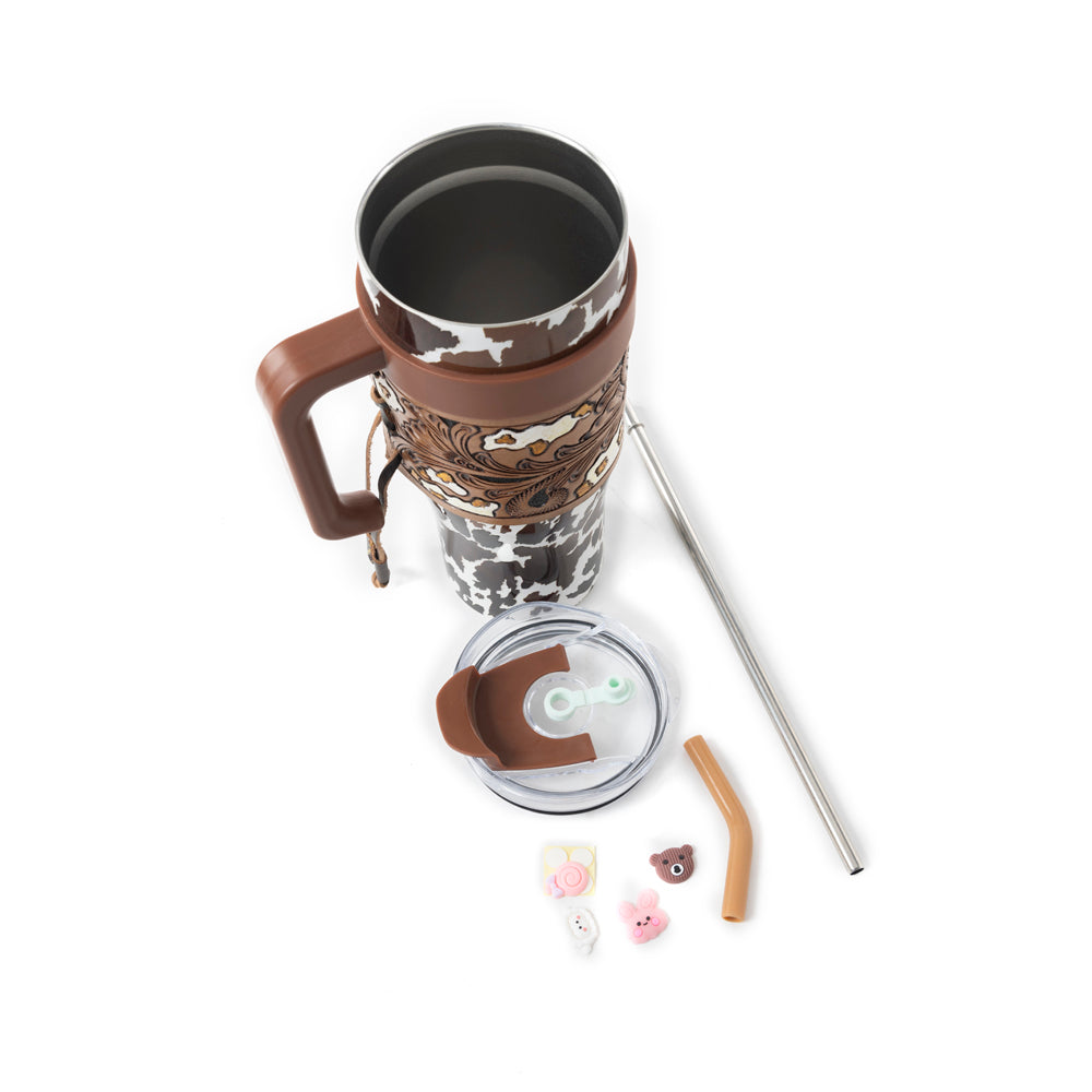 Wide Wyoming Tumbler In Brown and White - With Tooling