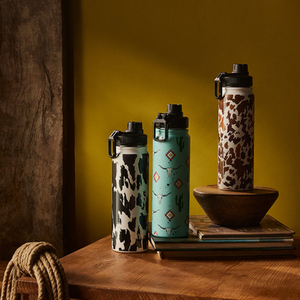 Moo & Bloom Stainless Steel Water Bottle In Brown Leopard Print