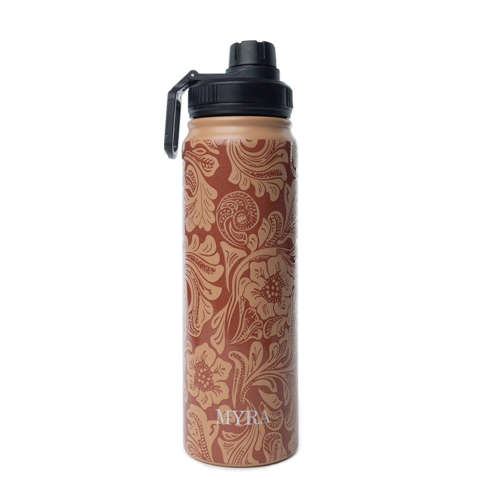 Moo & Bloom Stainless Steel Water Bottle In Brown Baroque