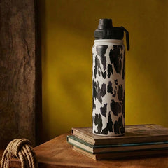 Moo & Bloom Stainless Steel Water Bottle In Black Leopard Print
