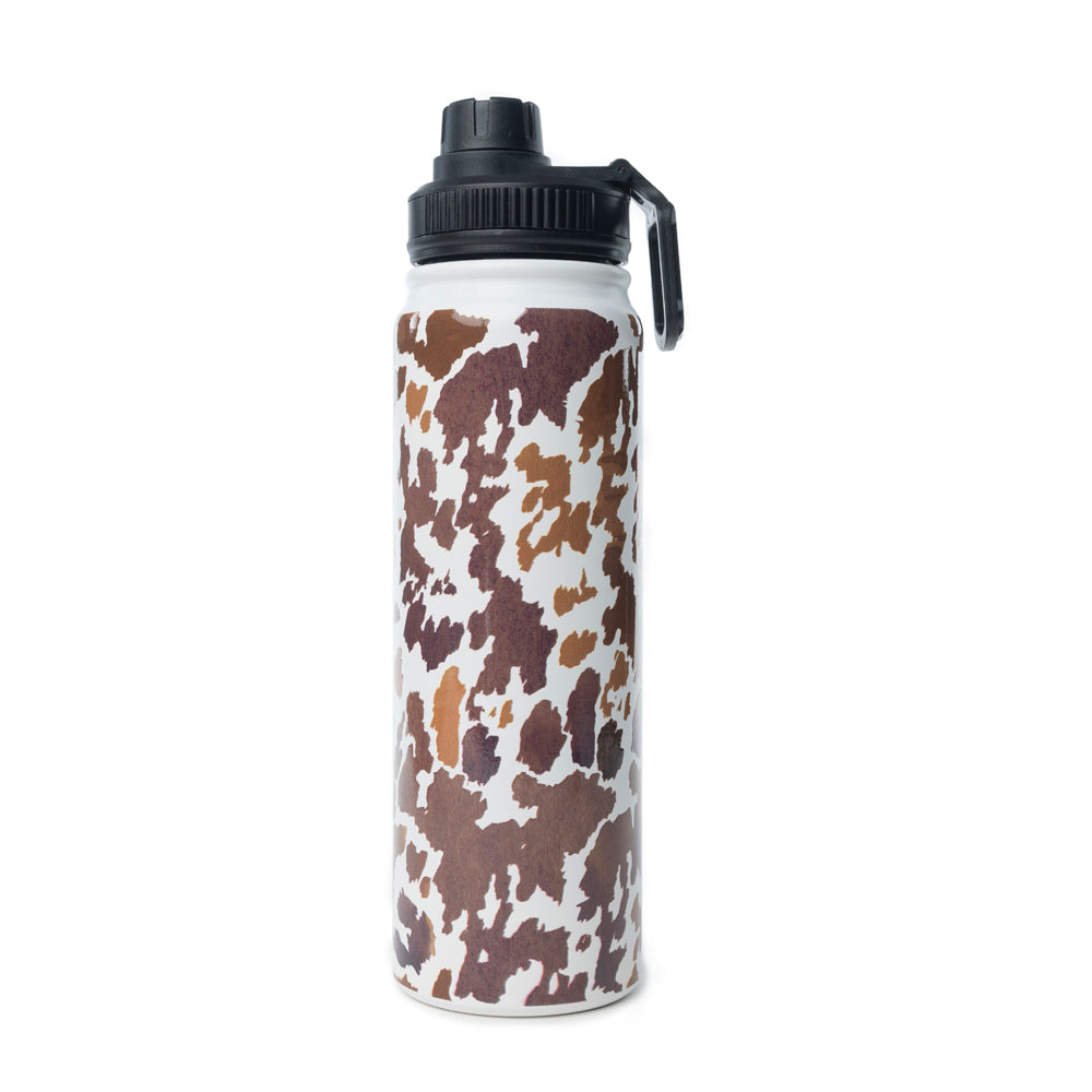 Moo & Bloom Stainless Steel Water Bottle In Brown Leopard Print