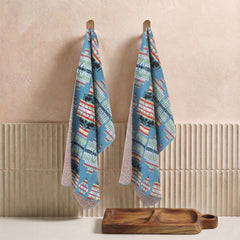 Mesa Mirage Knitted Cotton Kitchen Towel '' Set Of 2 '' In Aztec Blue