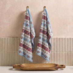 Navajo Nights Knitted Cotton Kitchen Towel '' Set Of 2 '' In Mesa Red
