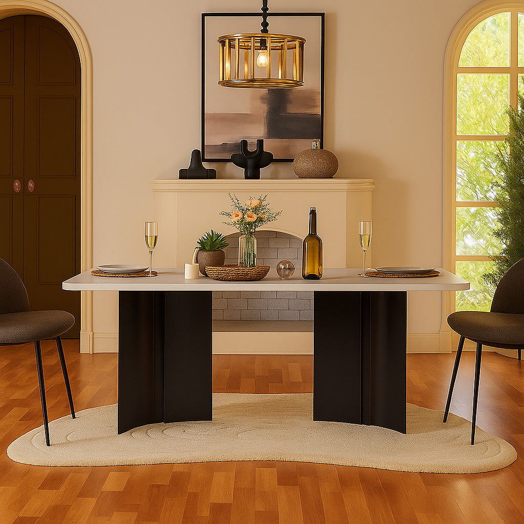 Omar Marbel 8 Seater Dining Table with Iron - Black