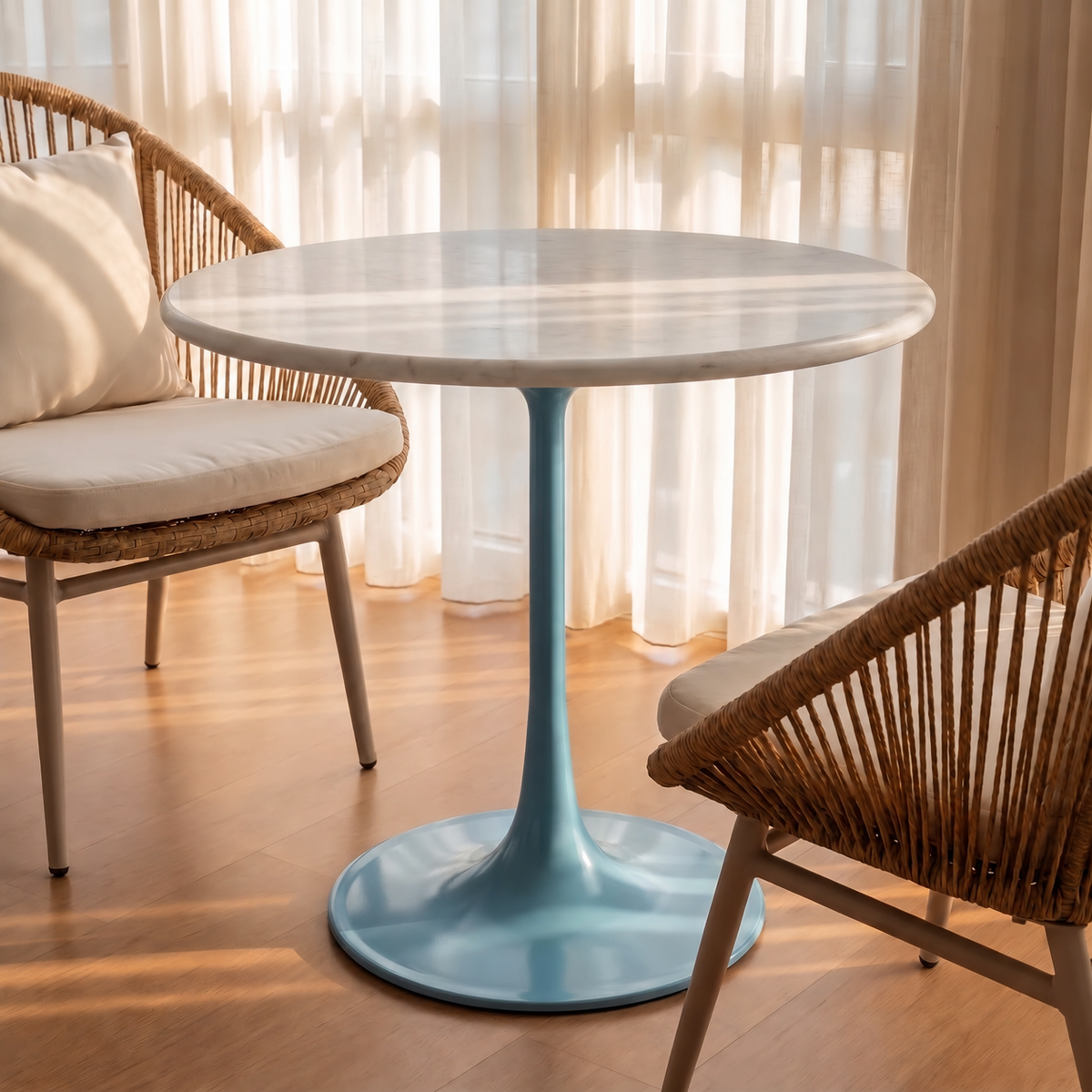 Idris White Banswara Marble Restaurant, Cafe & Bistro Table with Metal Legs - Large