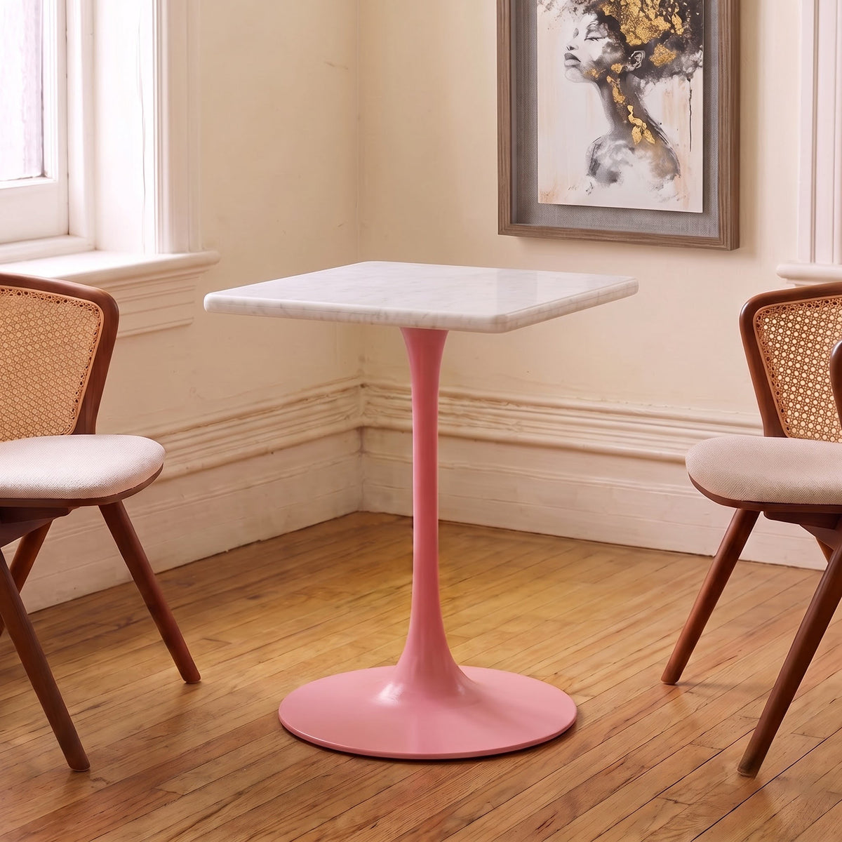 Leander White Banswara Marble Restaurant, Cafe &amp; Bistro Table with Metal Legs - Small