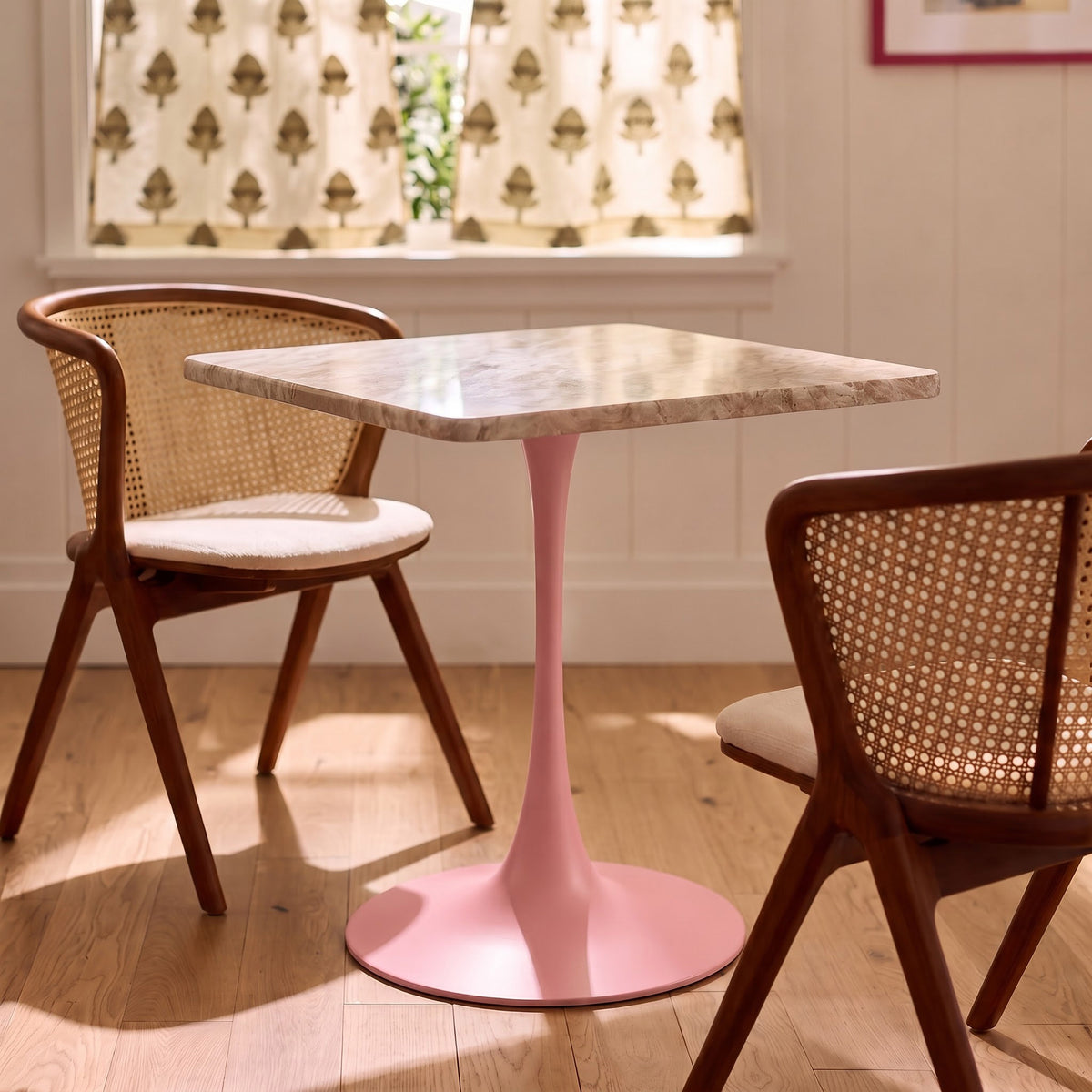 Alaric Sawar Marble Restaurant, Cafe & Bistro Table with Metal Legs - Medium