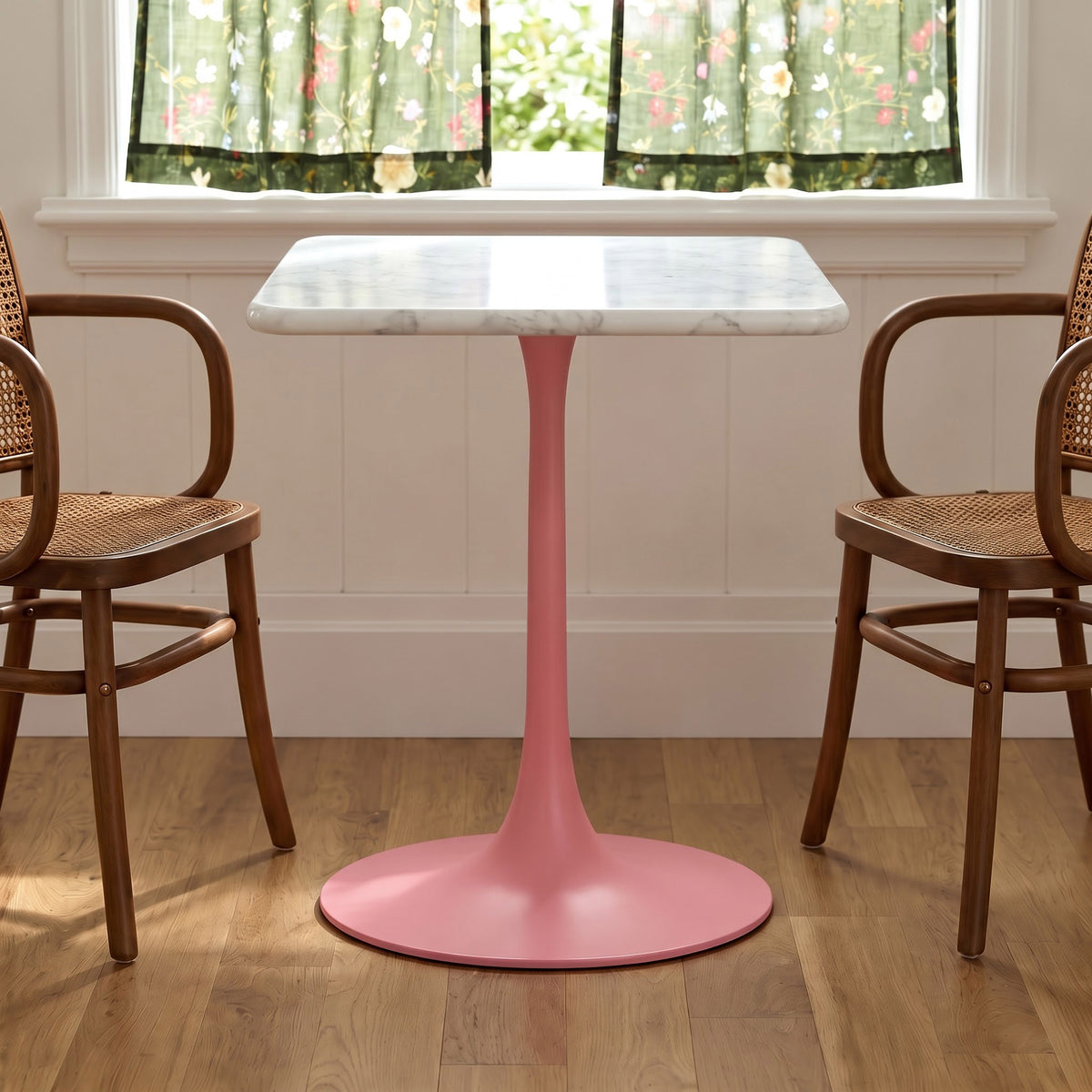 Isolde White Banswara Marble Restaurant, Cafe & Bistro Table with Metal Legs - Medium