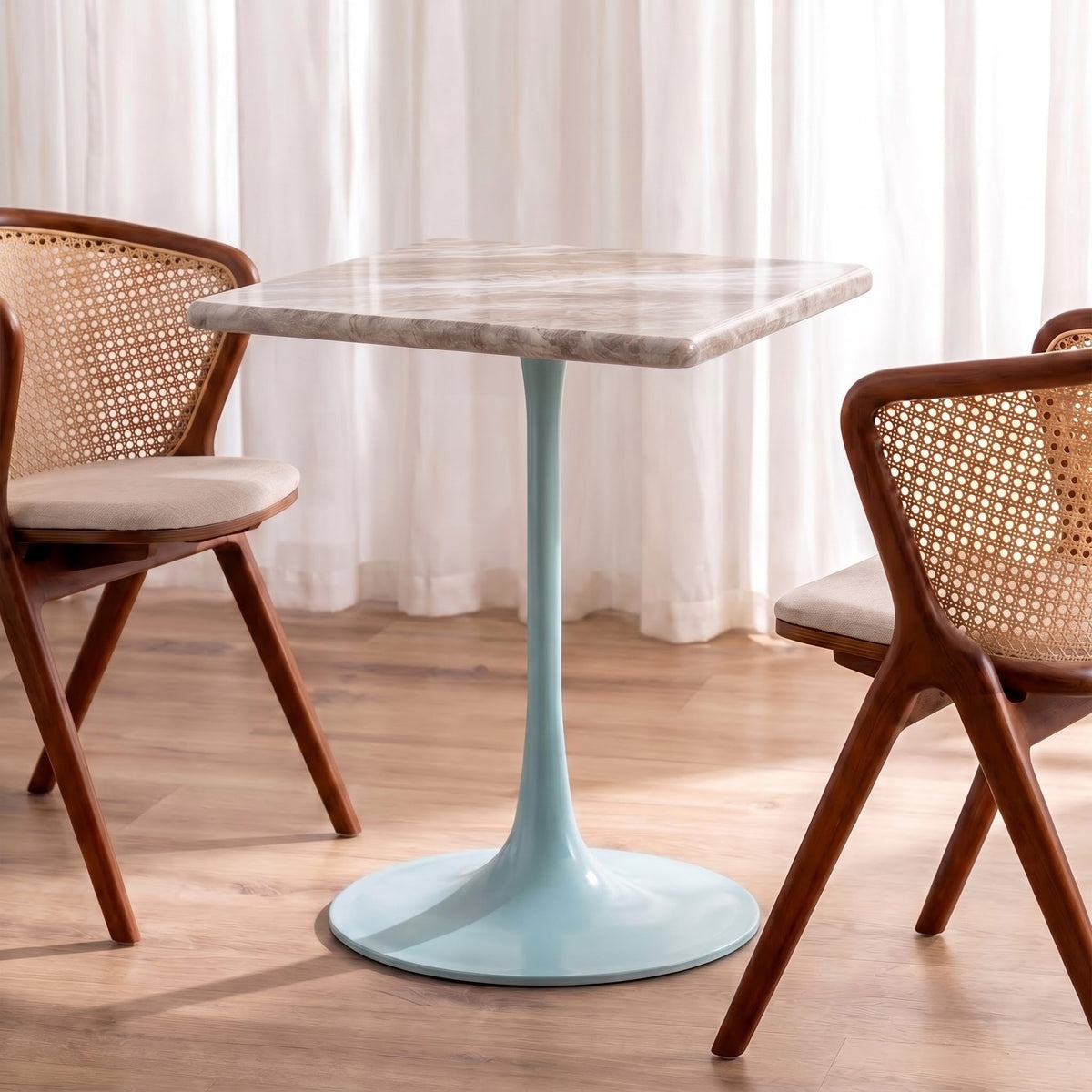Jasper White Banswara Marble Restaurant, Cafe & Bistro Table with Metal Legs - Small