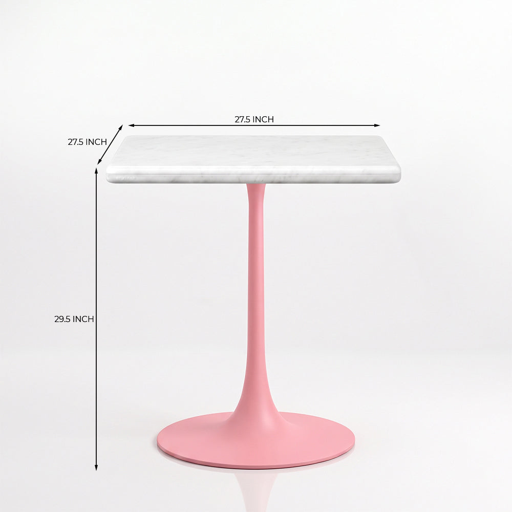 Leander White Banswara Marble Restaurant, Cafe & Bistro Table with Metal Legs - Medium
