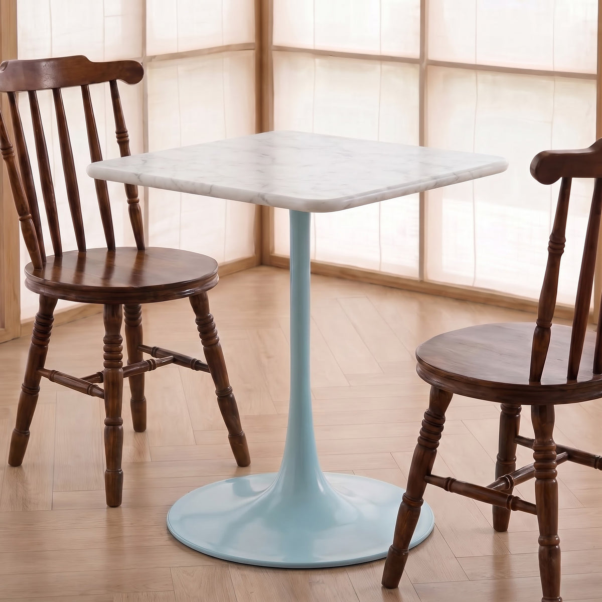 Hadrian White Banswara Marble Restaurant, Cafe &amp; Bistro Table with Metal Legs - Medium