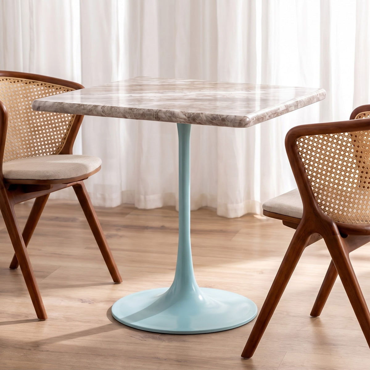 Jasper White Banswara Marble Restaurant, Cafe &amp; Bistro Table with Metal Legs - Large