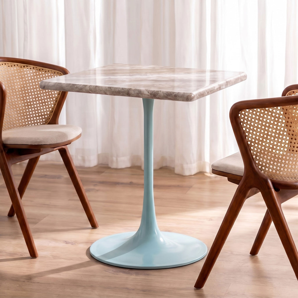 Jasper White Banswara Marble Restaurant, Cafe &amp; Bistro Table with Metal Legs - Medium