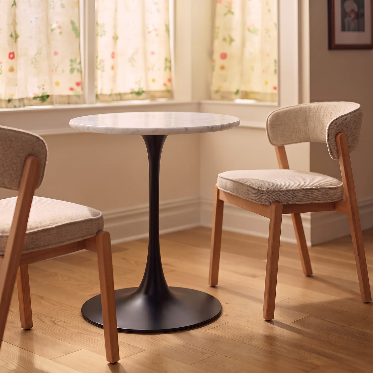 Thessaly White Banswara Marble Restaurant, Cafe & Bistro Table with Metal Legs - Small