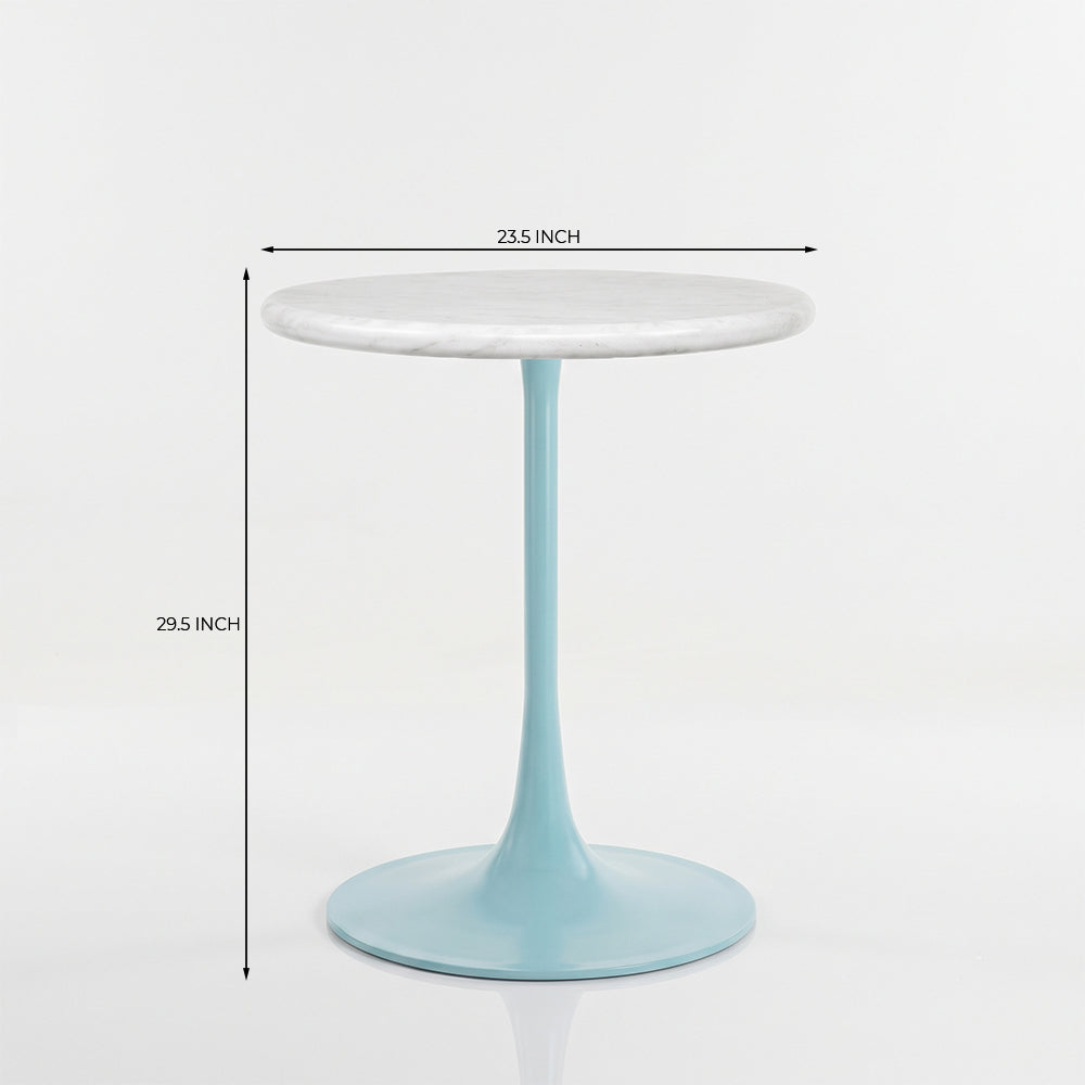 Idris White Banswara Marble Restaurant, Cafe & Bistro Table with Metal Legs - Small