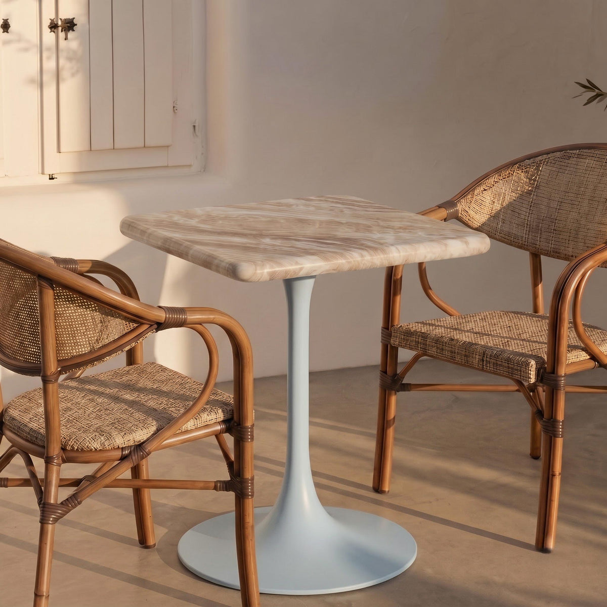 Kilian White Banswara Marble Restaurant, Cafe &amp; Bistro Table with Metal Legs - Small