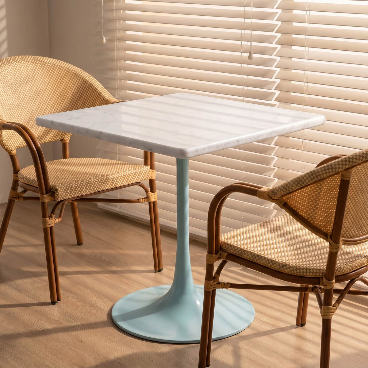 Florian White Banswara Marble Restaurant, Cafe & Bistro Table with Metal Legs - Large