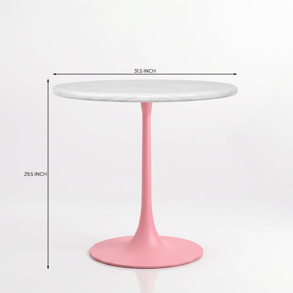 Caspian White Banswara Marble Restaurant, Cafe &amp; Bistro Table with Metal Legs - Large