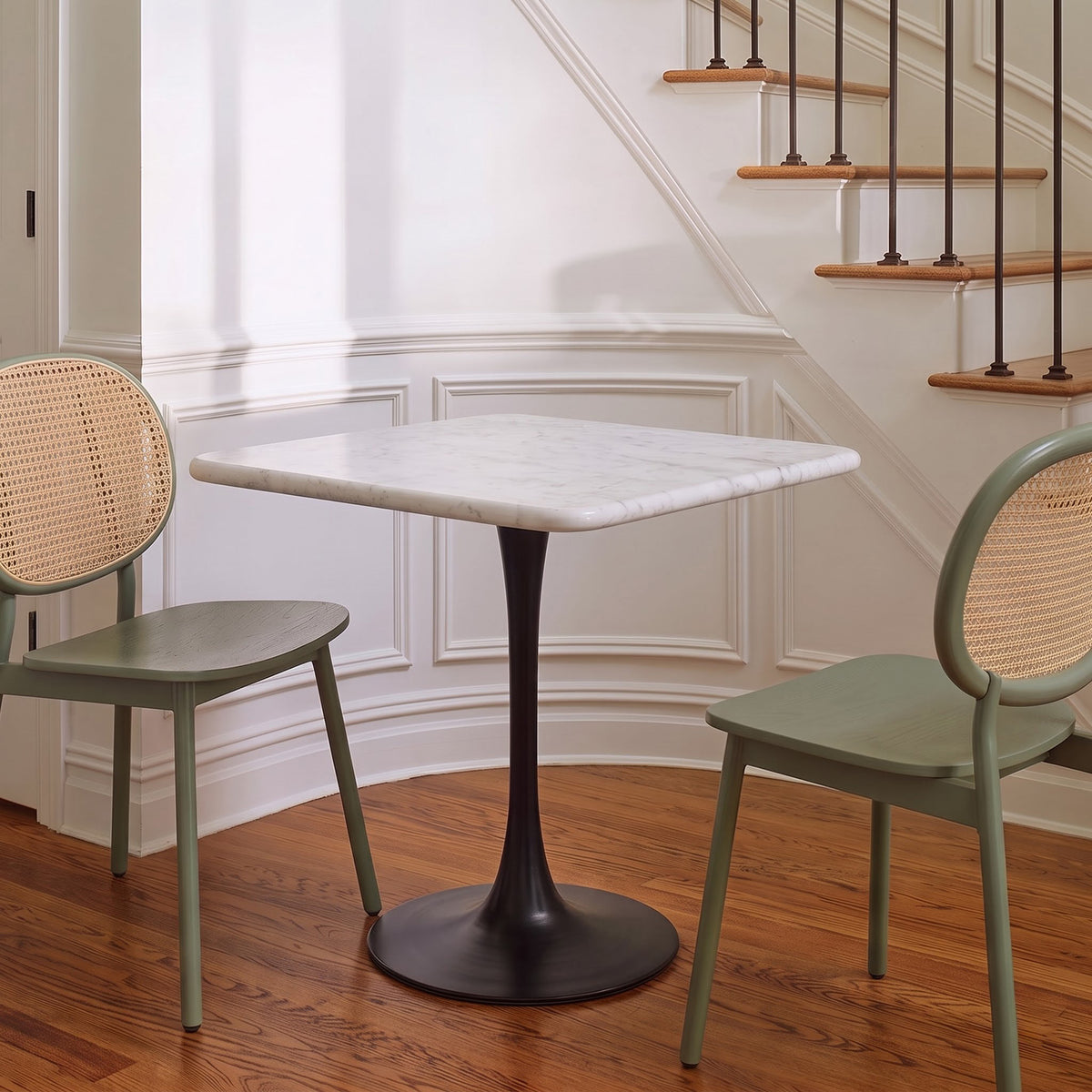 Marcello White Banswara Marble Restaurant, Cafe & Bistro Table with Metal Legs - Medium