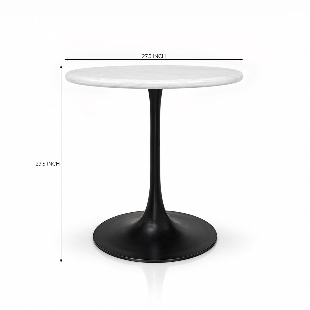 Thessaly White Banswara Marble Restaurant, Cafe & Bistro Table with Metal Legs - Medium