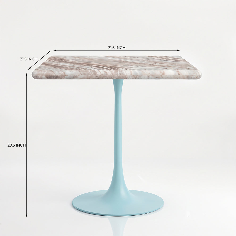 Kilian White Banswara Marble Restaurant, Cafe & Bistro Table with Metal Legs - Large
