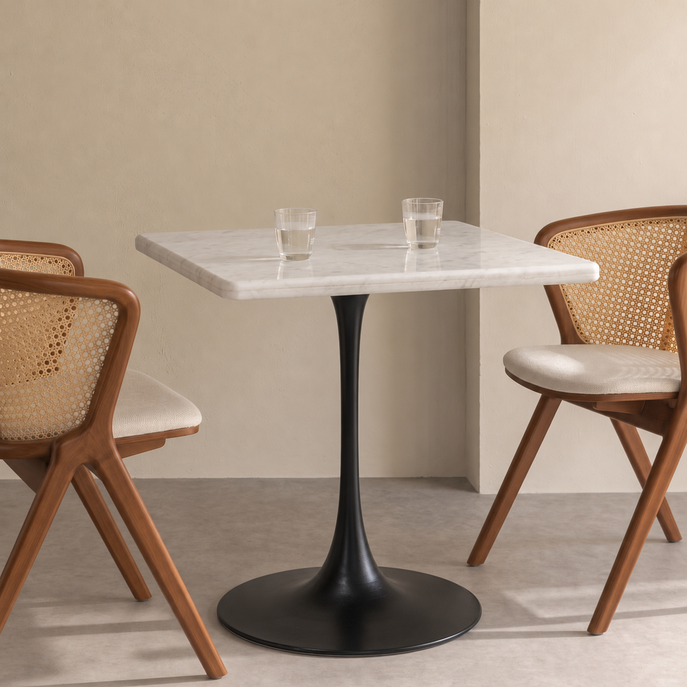 Calista White Banswara Marble Restaurant, Cafe & Bistro Table with Metal Legs - Large