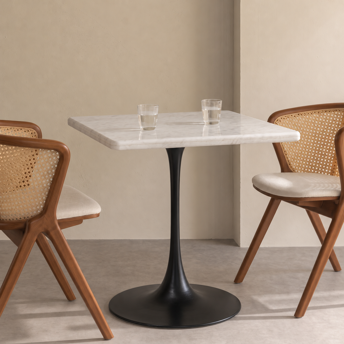 Calista White Banswara Marble Restaurant, Cafe & Bistro Table with Metal Legs - Large