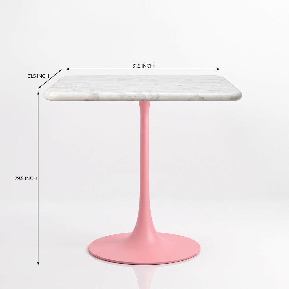 Isolde White Banswara Marble Restaurant, Cafe & Bistro Table with Metal Legs - Large