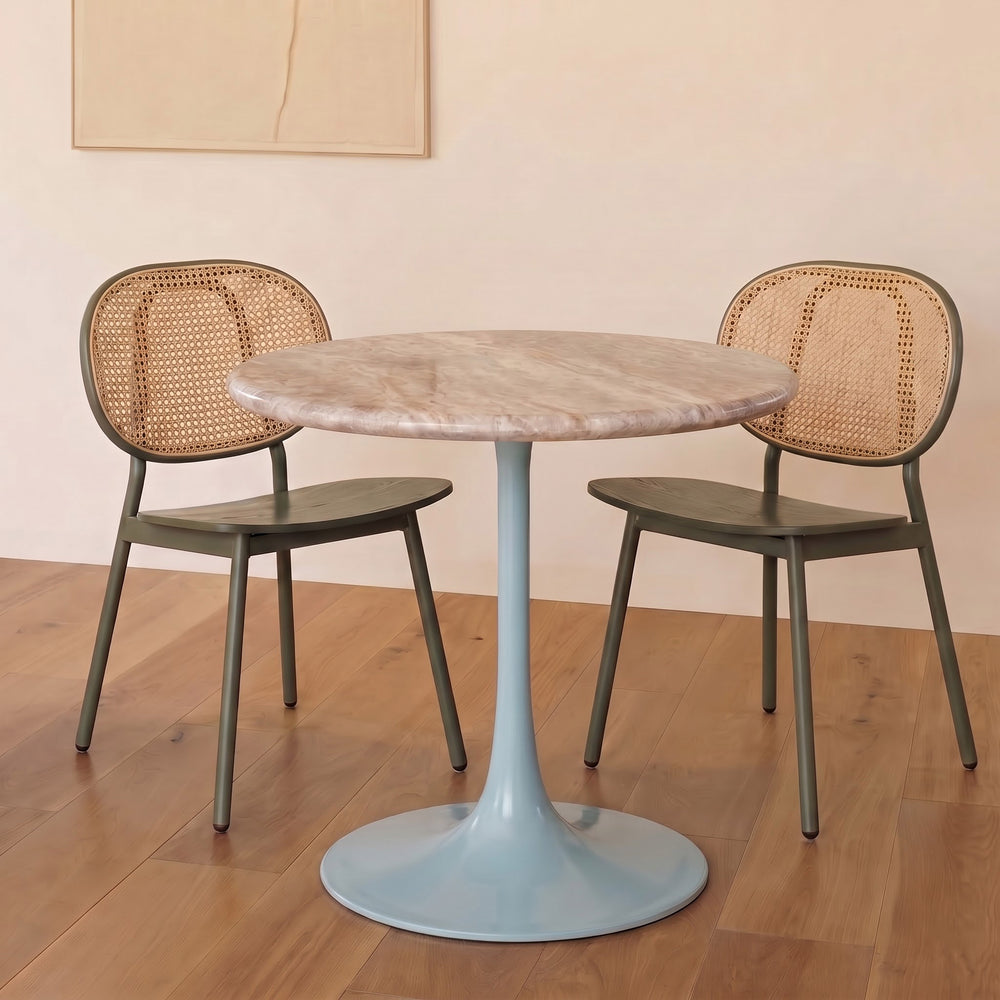 Lorcan White Banswara Marble Restaurant, Cafe & Bistro Table with Metal Legs - Medium