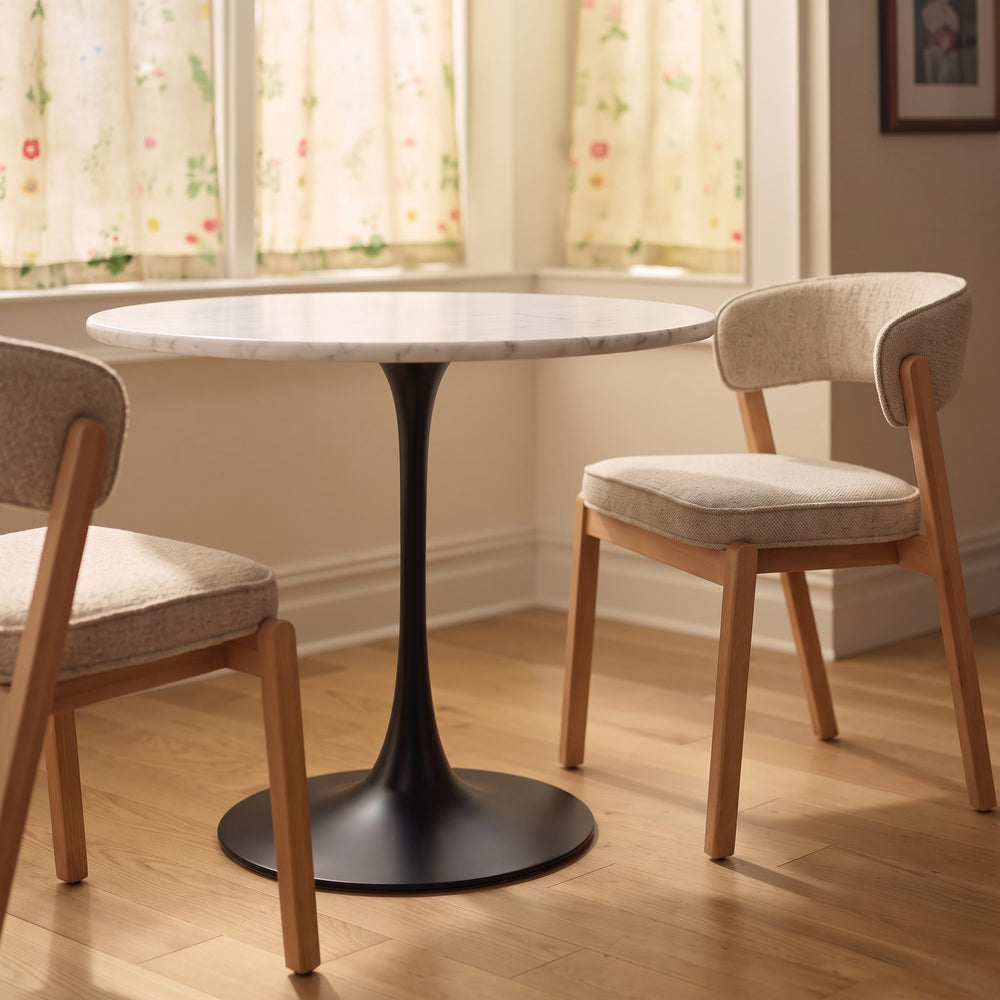 Thessaly White Banswara Marble Restaurant, Cafe & Bistro Table with Metal Legs - Large