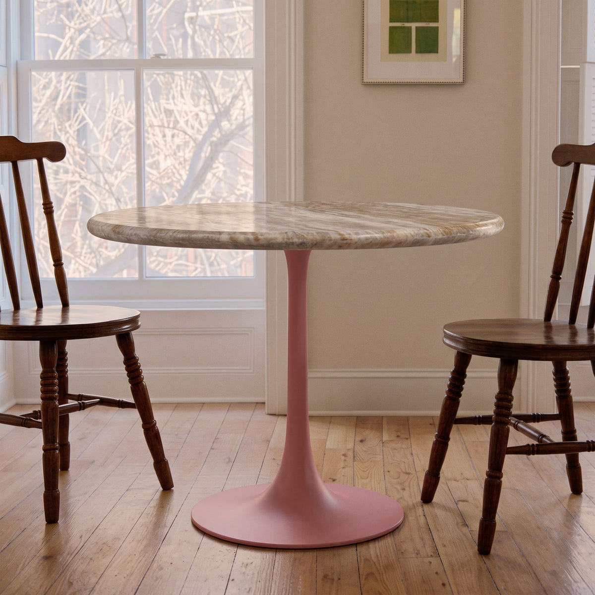 Evander Sawar Marble Restaurant, Cafe &amp; Bistro Table with Metal Legs - Large