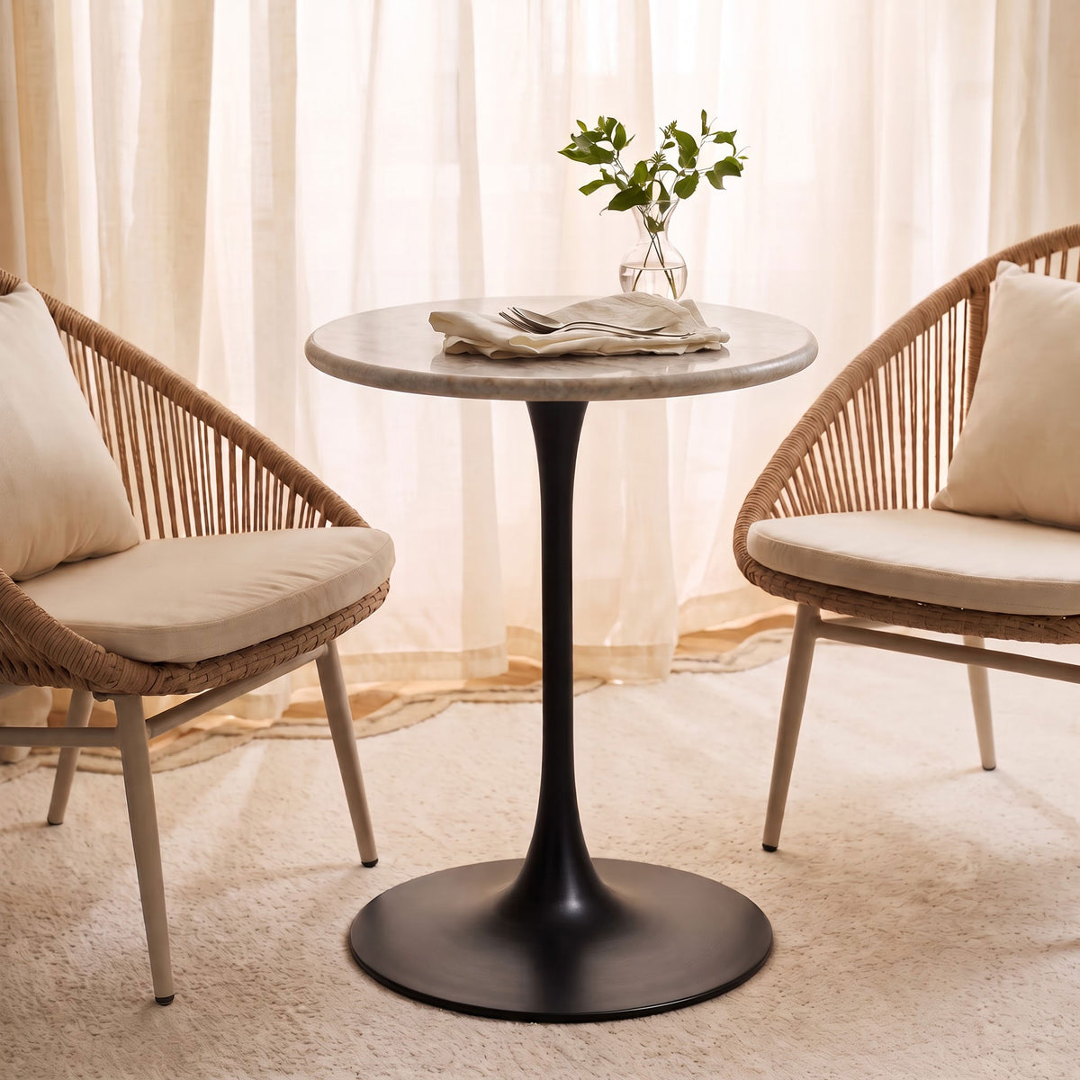 Elowen Sawar Marble Restaurant, Cafe &amp; Bistro Table with Metal Legs - Small