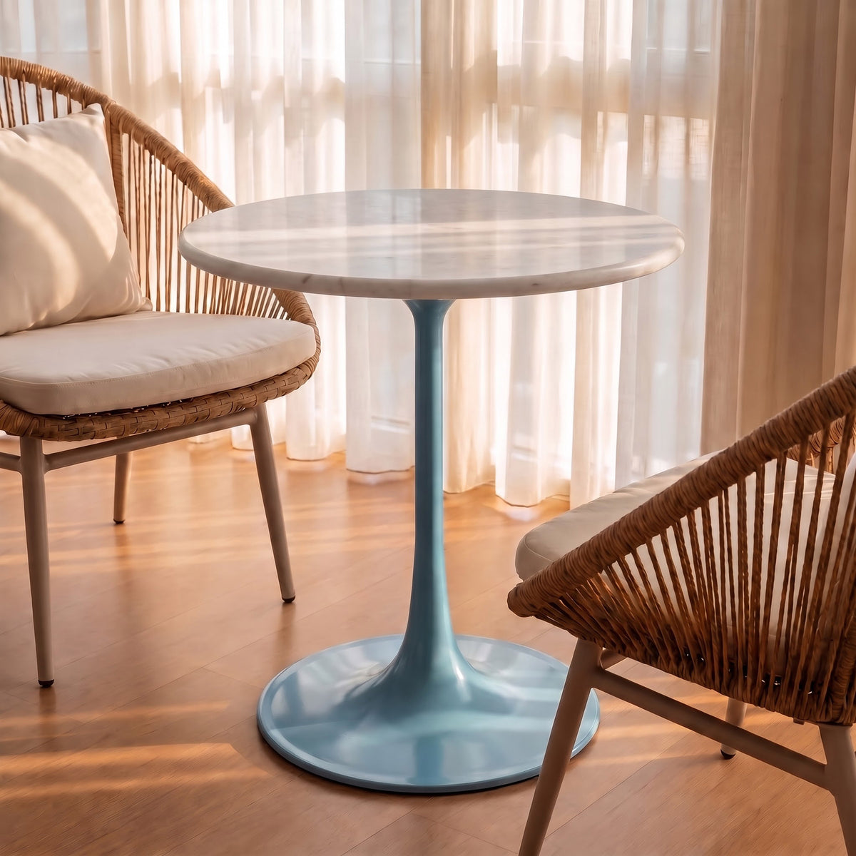 Idris White Banswara Marble Restaurant, Cafe & Bistro Table with Metal Legs - Medium