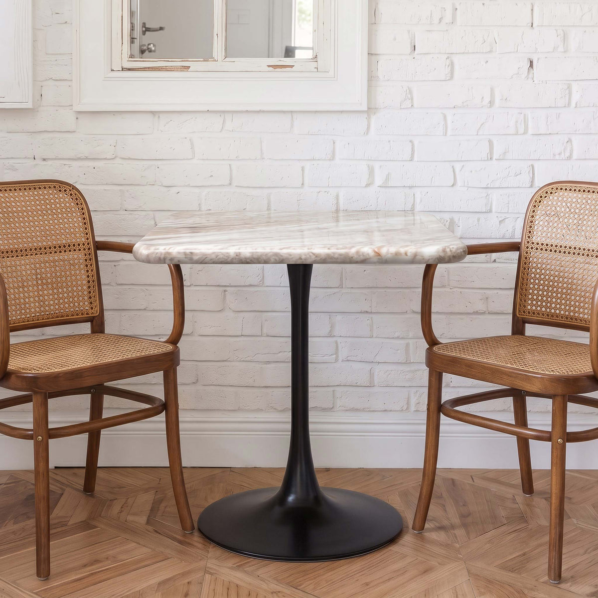 Dorian Sawar Marble Restaurant, Cafe &amp; Bistro Table with Metal Legs - Large