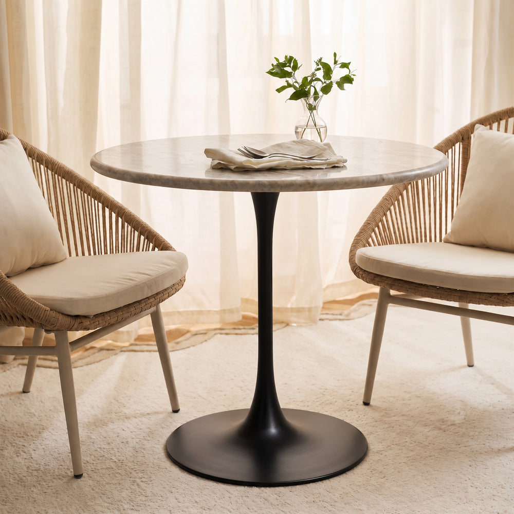 Elowen Sawar Marble Restaurant, Cafe & Bistro Table with Metal Legs - Large