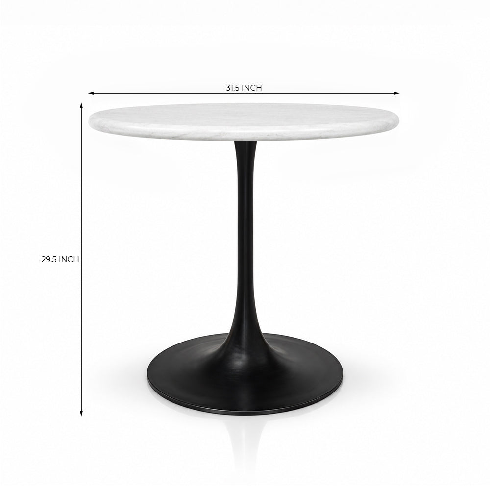 Thessaly White Banswara Marble Restaurant, Cafe & Bistro Table with Metal Legs - Large