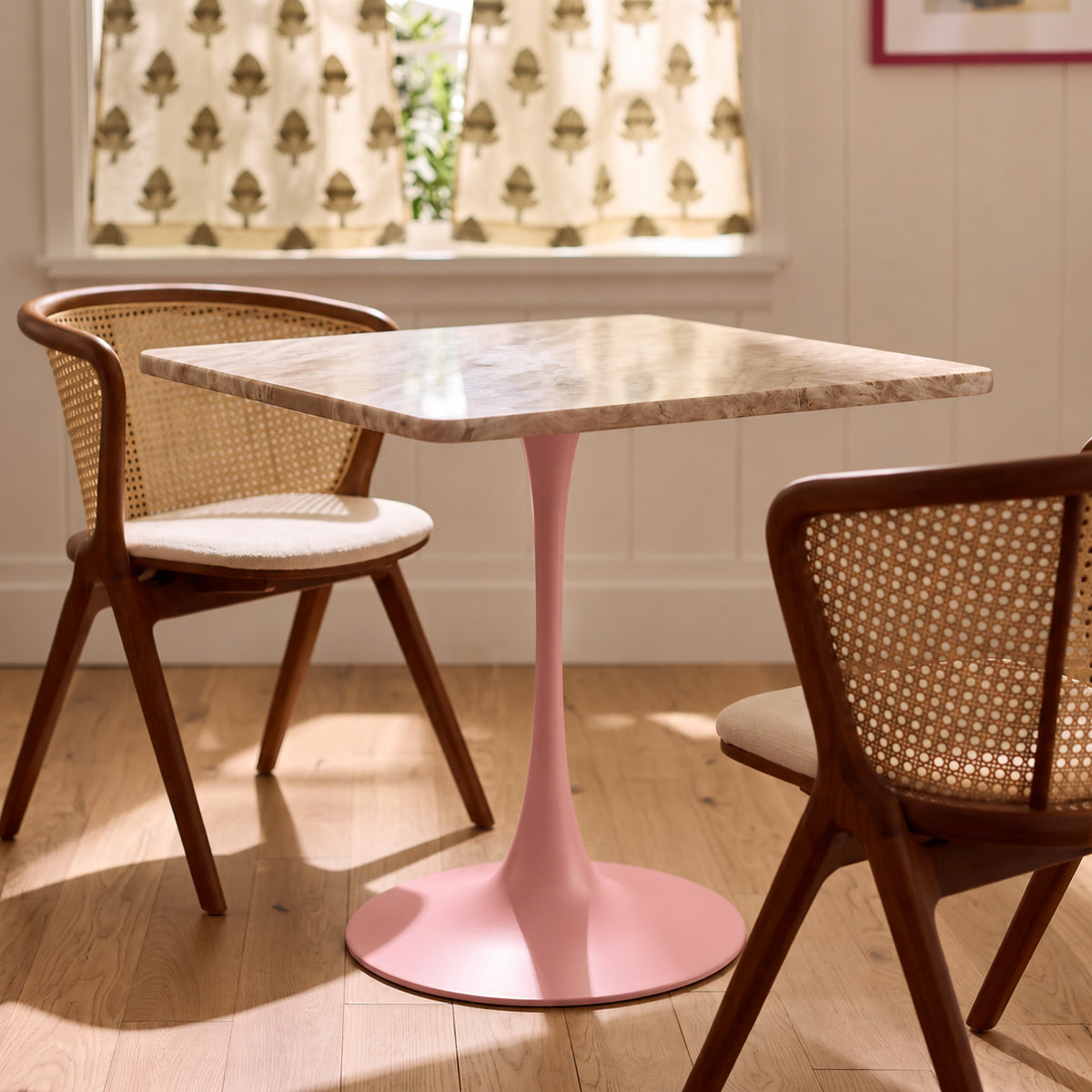 Alaric Sawar Marble Restaurant, Cafe & Bistro Table with Metal Legs - Large