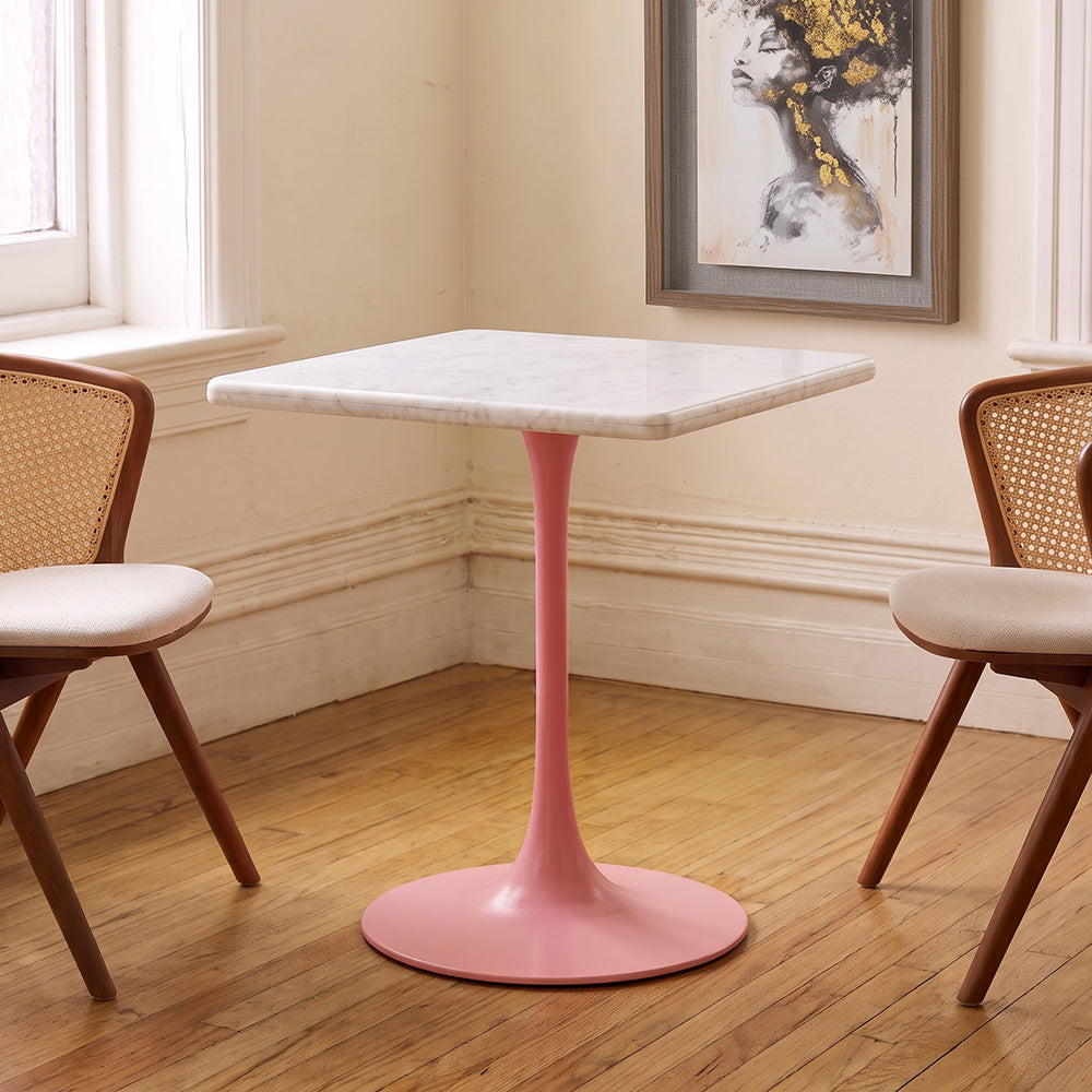 Leander White Banswara Marble Restaurant, Cafe & Bistro Table with Metal Legs - Large