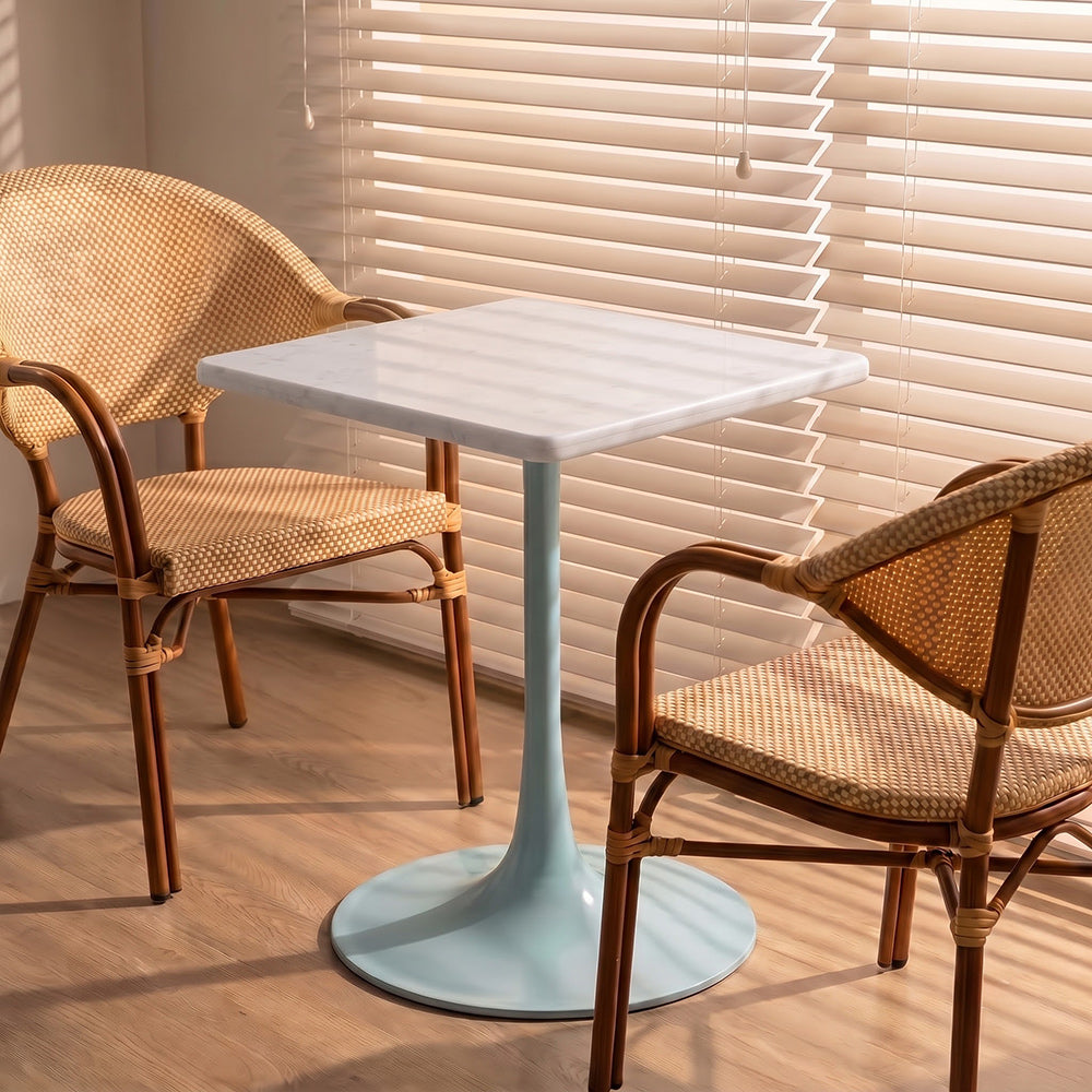 Florian White Banswara Marble Restaurant, Cafe &amp; Bistro Table with Metal Legs - Small