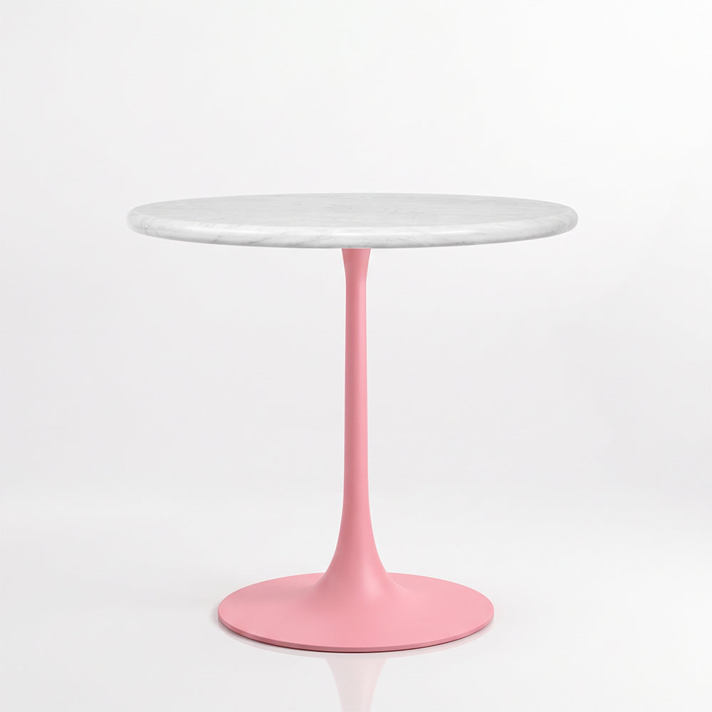 Caspian White Banswara Marble Restaurant, Cafe & Bistro Table with Metal Legs - Large
