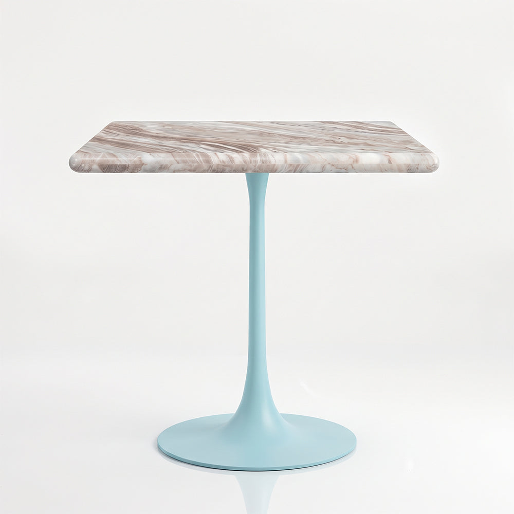 Kilian White Banswara Marble Restaurant, Cafe & Bistro Table with Metal Legs - Large