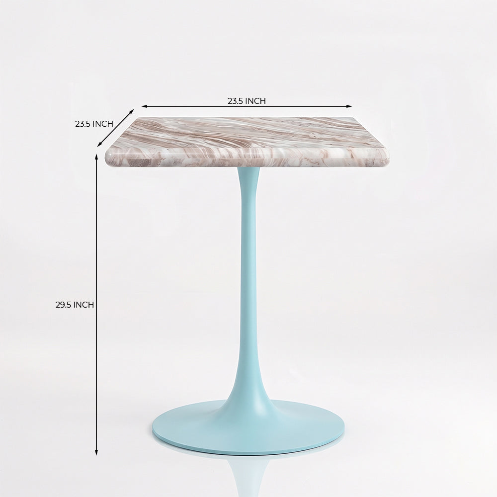Kilian White Banswara Marble Restaurant, Cafe & Bistro Table with Metal Legs - Small